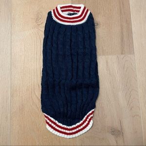 Navy Blue Dog Sweater with Red and White Stripes